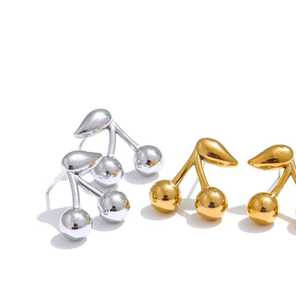 Yhpup 316L Stainless Steel Metal Chic Cherry Golden Stud Earrings Water Resistant Charm Fashion Jewelry 18K PVD Plated Wholesale