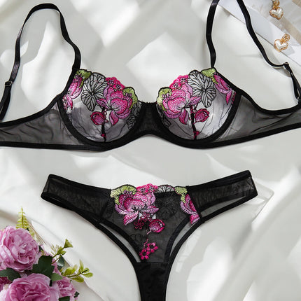 Summer Young Girls Floral Lingerie Hot Transparent Cheap Lingerie set Sexy Two Piece Bras Panty Brief Underwear  Sets
