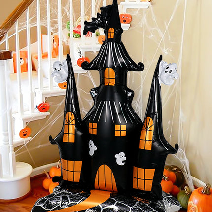 1pc Halloween 58-inch super-large haunted house castle standing aluminum foil balloon, horror Halloween, haunted house party