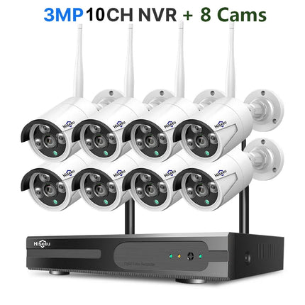 Hiseeu 3/5MP WiFi CCTV Camera Security System IR Night Vision Bullet Camera Set 10CH NVR Wireless CCTV Surveillance System