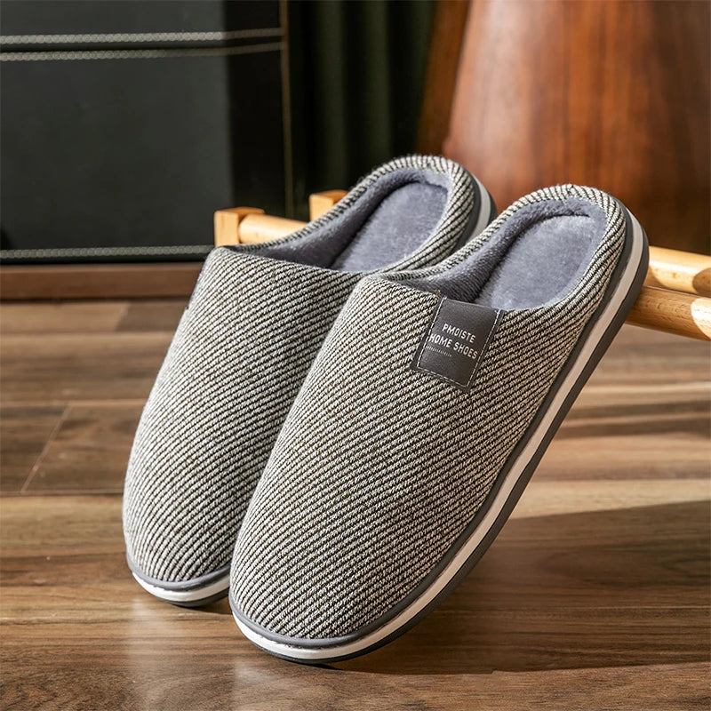 2024 Trend Men Slippers Winter Warm Cotton Slippers Male Flats Soft Non-slip Slides Household Indoor Slippers Large Size 40-51