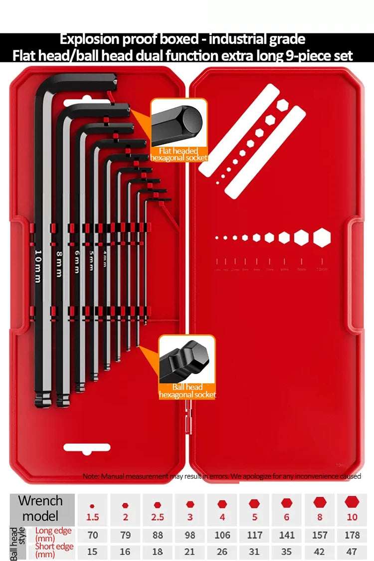 DELIXI ELECTRIC Allen Key Set，Allen Hex WrenchScrewdriverBox-packed Set，SleevUniversal Torque Long Metric,for VehicleMaintenance