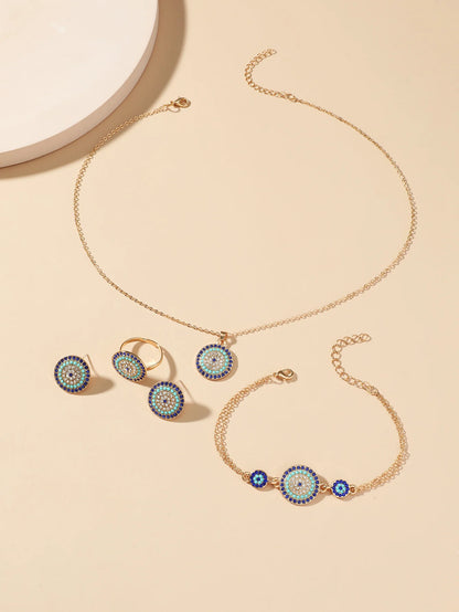5PCS Devil's Eye Four Piece Set Cross border Source Jewelry Devil's Eye Necklace Earrings Four Piece Set Round Türkiye Blue Eye