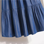 Women'S Patchwork Denim Color Spliced A-Line Skirt Tencel Big Swing Long Thin Skirt