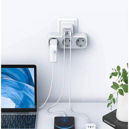 TESSAN EU Plug Power Strip with 3 AC Outlets +3 USB Ports, 6 In 1 Wall Charger Power Socket Adapter Overload Protection for Home