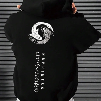 Japanese Cartoon Printing Men Hoody O-Neck All Match Loose Sweatshirt Fashion Fleece Basic Daily Hoodie Autumn Novelty Clothes