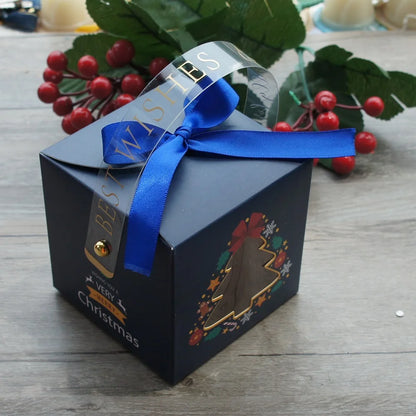 12pcs Christmas Paper Box with Window Handle Candy Box Soap Candle Cookie Candy Little Gift Packaging Party Favors Decor