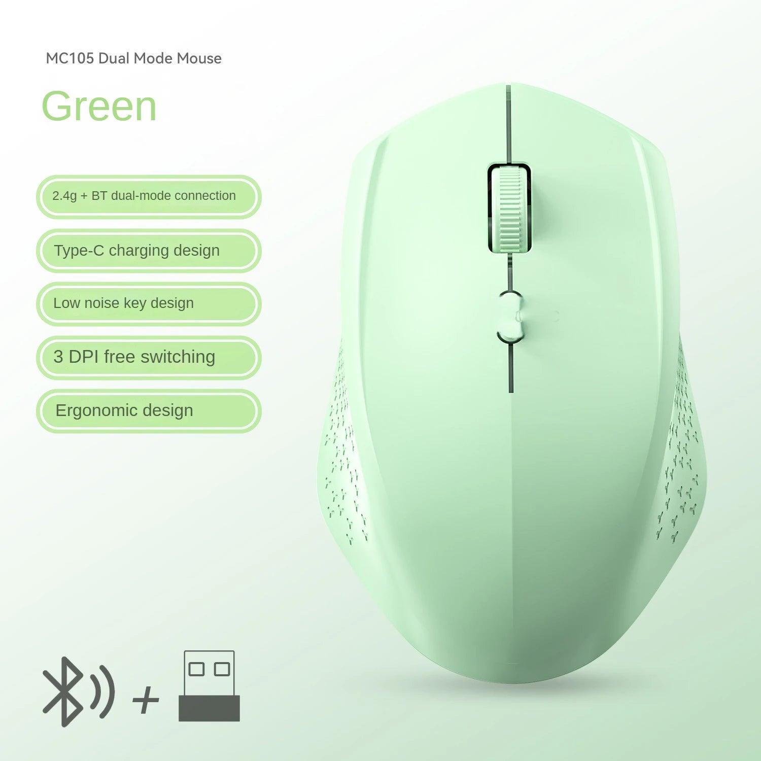 Bluetooth 5.2 Mouse 2.4G Wireless Mouse Dual-Mode Silent Mouse Rechargeable Gaming Mouse 1600DPI For Laptop Computer Win Mac OS
