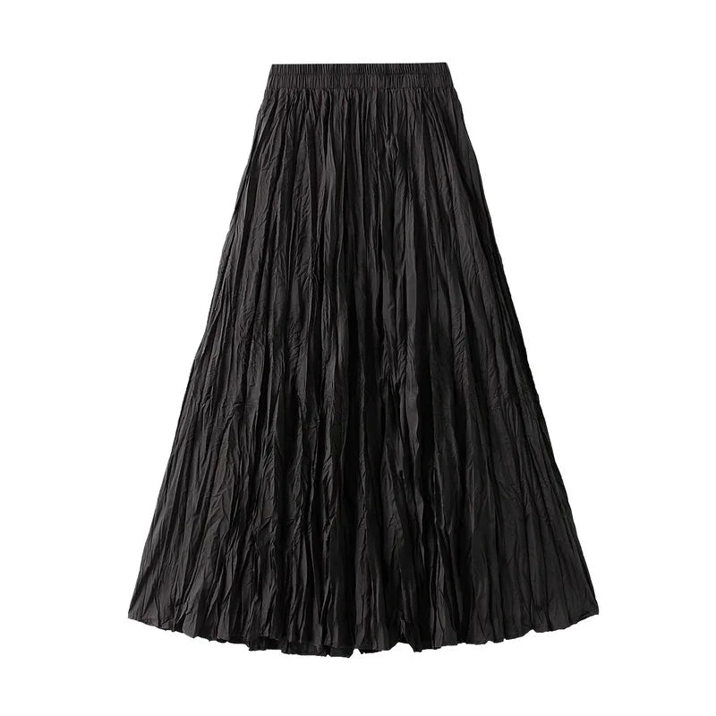 UCXQ Simple Luxury Multi Solid Colors Pleated Skirt For Women's Large Hem Folds A-line Skirts Female 2024 Spring Autumn 23A7004