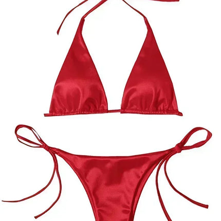 Halter Brazilian Metallic Satin Bikini Women Swimwear Female Swimsuit Two-pieces Bikini Set High Cut Bathing Suit Swim Beachwear