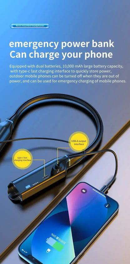 10000Hours Playback Wireless Headphones Neckband Earphone Bluetooth Bass Headset Sports Waterproof Earplugs Can Be As Power Bank