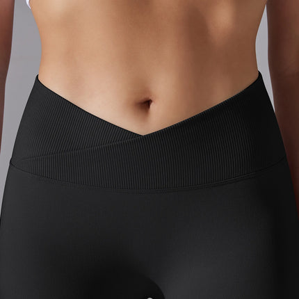 Crossover Waist Women Yoga Leggings Hips Lifting Gym Leggings Seamless Sport Pants High Waist Fitness Leggings Workout Running