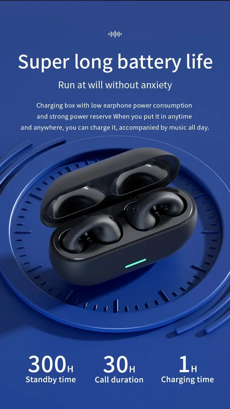 T75 Sport Bone-Conduction Bluetooth 5.3 Earphones HiFi Sound Wireless Headphones Earclip Waterproof Open Ear Headset Earring