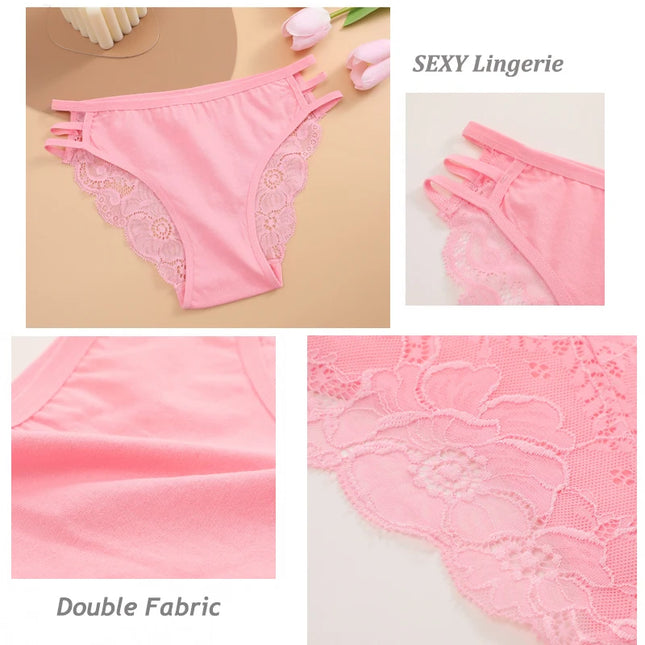 3PC/Set Women Sexy Lace Panties Low Rise Hollow Out Briefs Floral Transparent Underwear for Feamale Elastic Straps Soft Lingerie