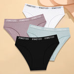 FINETOO 4Pcs Cotton Striped Underwear Women's Panties Letter Belt Briefs Ladies Low Waist Lingerie Solid Breathable Underpants