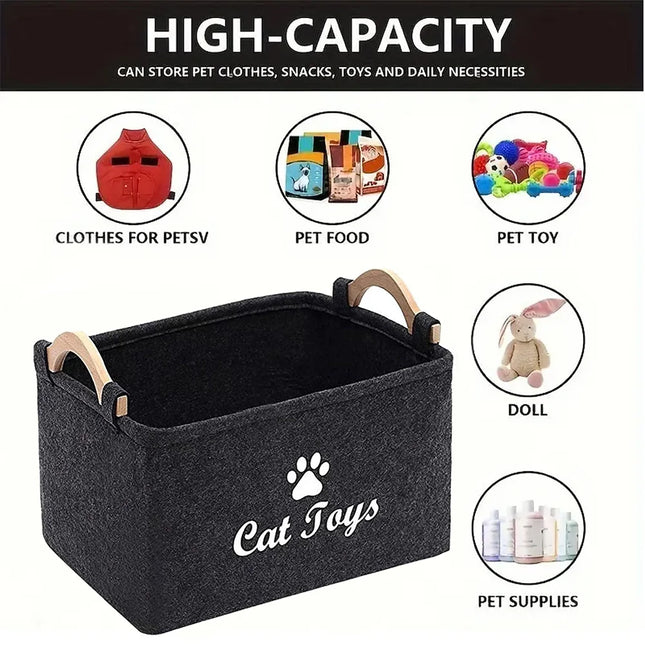 Felt Pet Toy Box Cat and Dog Toy Storage Box Pet Box Toy Storage Box, Suitable for Organizing Pet Supplies Collar Accessories