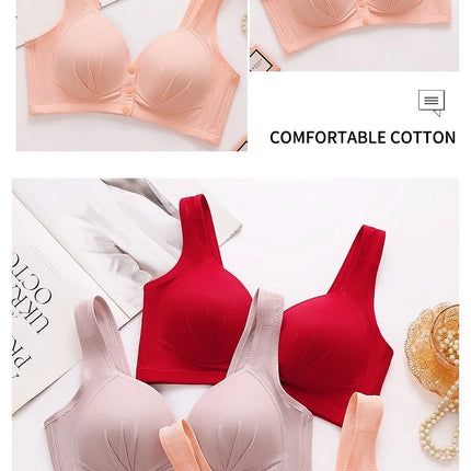 New Large Size Front Closure Mom Back Underwear Thin Section Comfortable Breathable Push Up Bra Glossy Lingerie For Women Sütyen