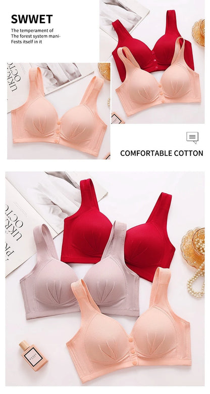 New Large Size Front Closure Mom Back Underwear Thin Section Comfortable Breathable Push Up Bra Glossy Lingerie For Women Sütyen