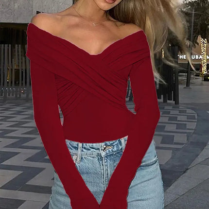 Women Spring Sexy Red Bodysuits Backless Solid Corset Slim Fashion Crossed Bodysuits Long Sleeves Casual Female Knitted Rompers