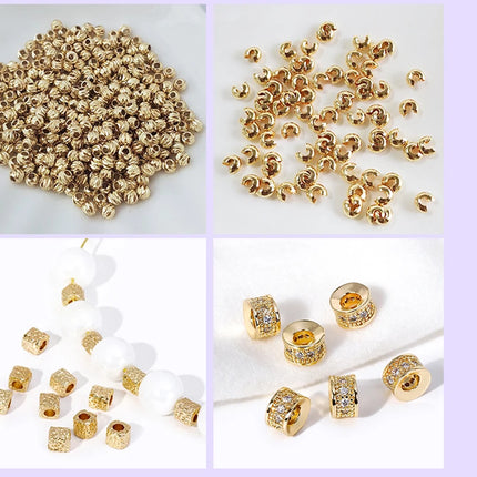 18K Gold Plated Brass Spacer Beads For Jewelry Making Materials,Separators For Beads, Striped Cut Flower Beads For Needlework