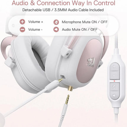 Redragon H510 Zeus White Wired Gaming Headset - 7.1 Surround Sound Memory Foam Ear Pads 53MM Drivers