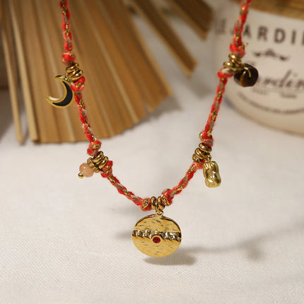 WILD & FREE Vintage Stainless Steel Charms Necklaces for Women Boho Pink Blue Rope Chains Bracelets Trendy Jewelry Sets