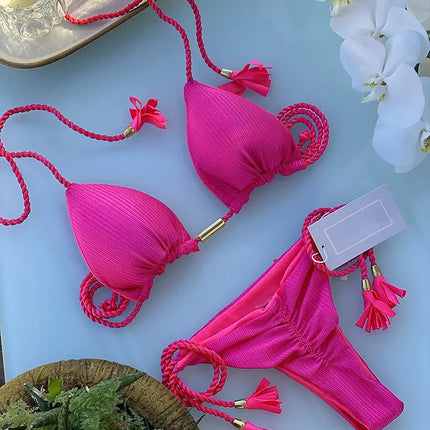 Adjustable Bandage Bikini Set 2023 Swimwear Swimsuit Woman Sexy Bathing Suits Solid Bikinis Triangle Female Summer Beachwear