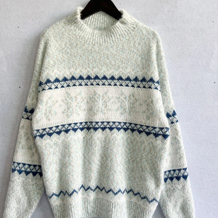 Winter Clothes Women 2023 New Year Sweater Snowflake Vintage Loose Jumper Red Long Sleeve Knitted Pullover Holiday Tops