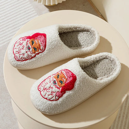 Cute Cartoon Pink Santa Claus Women's Slippers Indoor Warm Soft Comfy Winter Bedroom Non-slip Cotton Shoes Christmas Gift