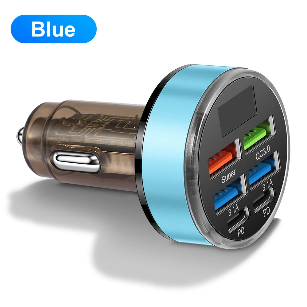 Total 100W Car Charger 6 Ports USB C Charger PD Fast Charging for iPhone 15 14 13 Pro Max Xiaomi 14 13 Samsung