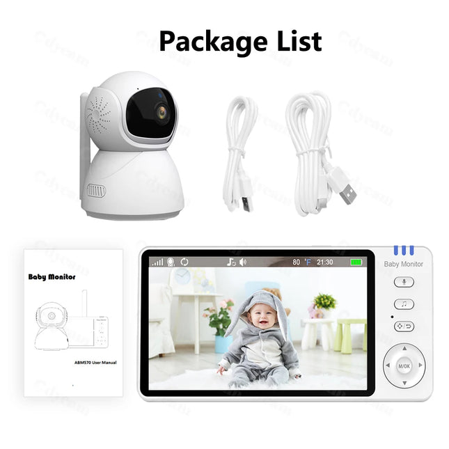 5" 720P HD IPS Screen Video Baby Monitor Pan Tilt 4X Zoom Camera Babysitter 2 Way Audio Night Vision 3500mAh Battery Lullaby VOX