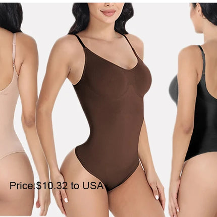 GUUDIA Ribbed Tummy Jumpsuit Daily Shaper Bodysuits Light Control Compress Tummy Control Open Crotch Shapewear Suits Open Crotch