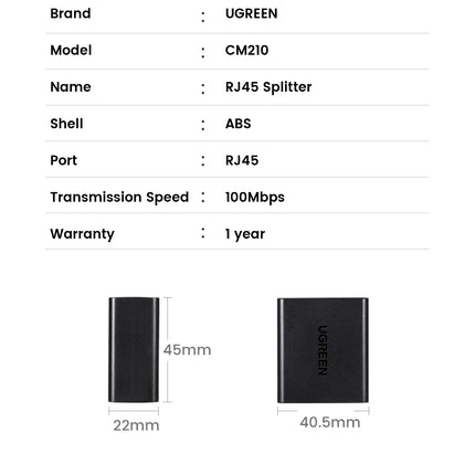 UGREEN RJ45 Splitter 1 to 2 Ethernet Adapter Internet Network Cable Extender RJ45 Connector Coupler for PC Laptop TV Box Router