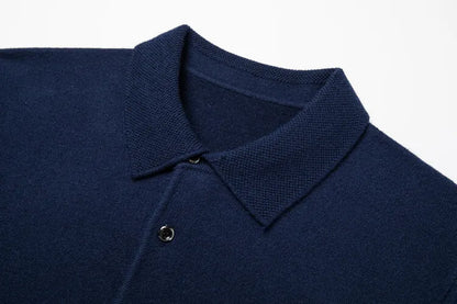 Autumn and Winter New Warm Soft Pullover Men's Business Lapel Knitwear Casual Solid Color Long Sleeve Polo Shirt Office