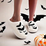 Halloween Bat Pattern Embroidered Plush Home Thick-Soled Comfortable Woolen Cotton Slippers Personalized Warm Non-Slip Indoor Slippers for Men and Women Can Wear Holiday Gifts