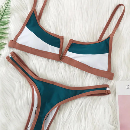 Splicing Denim V Shaped Thong Bikini Women Swimsuit Female Swimwear Two Pieces Bikini Set Bather Push Up Bathing Suit Swim Lady