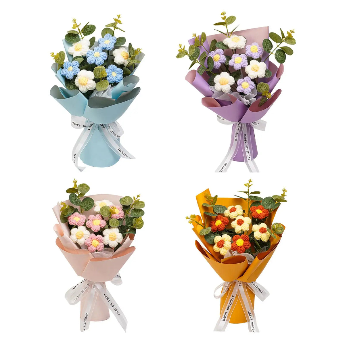 Crochet Flower Bouquet Mother's Day Decoration Spring Knitted Flowers for Girl Friend Valentine's Day Party Desktop Festival