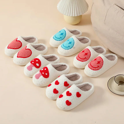 House Slippers for Women, Cute Big Small Heart, Fluffy Cozy Home Comfy Shoes for Ladies, Indoor Slippers for Winter, Mushroom