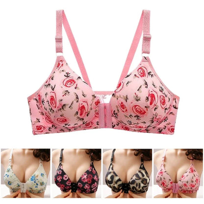 xgnvpy New front button rose print bra without underwire comfort women's push-up adjuster side breast bra cover