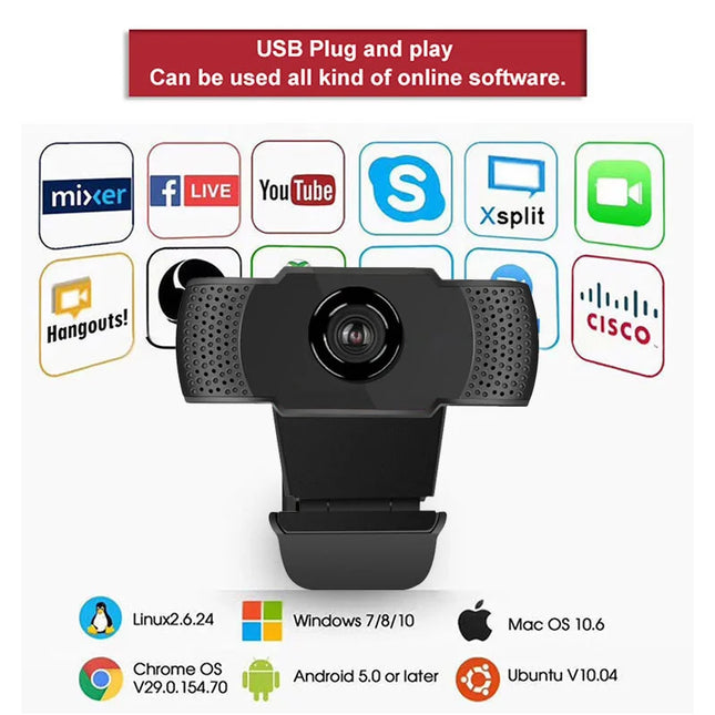 New 1080P Webcam Full HD Web Camera With LED Fill Light Microphone USB Plug Web Cam For PC Computer Mac Laptop Desktop Camera