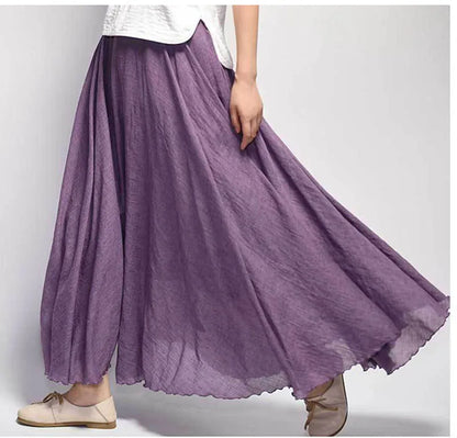 Women's Elegant High Waist Linen Maxi Skirt 2023 Summer Ladies Casual Elastic Waist 2 Layers Skirts saia feminina 20 Colors SK53