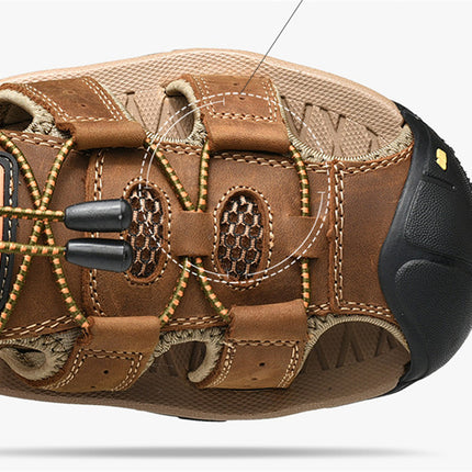 Summer Men Sandals Genuine Leather Mens Casual Shoes Outdoor Men Leather Sandals for Men Beach Shoes Roman Shoes Plus Size 38-48
