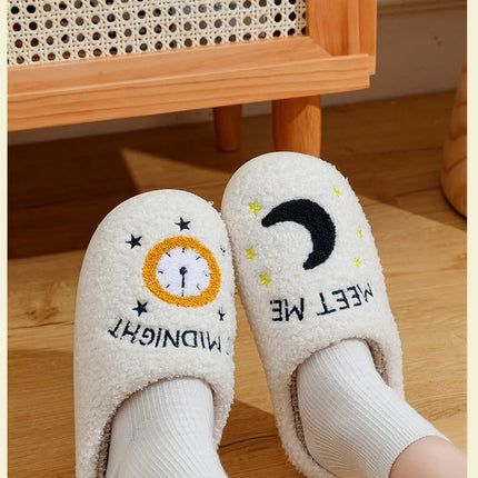 Warm Slippers  Cushion Slides Meet Me At Midnight Soft Warm Comfort Flat Cozy Fuzzy Woman House Slippers Funny Shoes