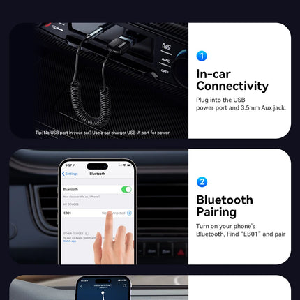 Essager USB Bluetooth 5.0 Receiver Aux Bluetooth Adapter For Car 3.5mm Jack Speaker Auto Handfree Car Audio Music Transmitter