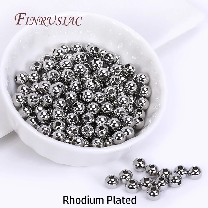 18K Gold Plated Separators For Bead,Spacers Beads For Jewelry Making,Brass Metal Round Beads,DIY Bracelets/Necklace Accessories