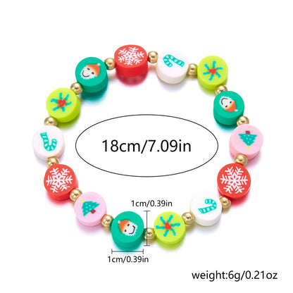 Christmas Colorful Polymer Clay Beaded Brcelets for Women Cute Cartoon Santa Claus Elk Snowflake Bracelet New Year Jewelry Gifts
