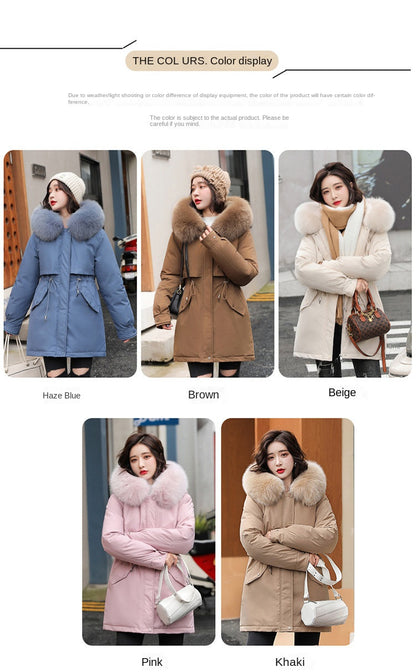 Women Parka Fashion Long Coat Wool Liner Hooded Parkas 2023 New Winter Jacket Slim with Fur Collar Warm Snow Wear Padded Clothes