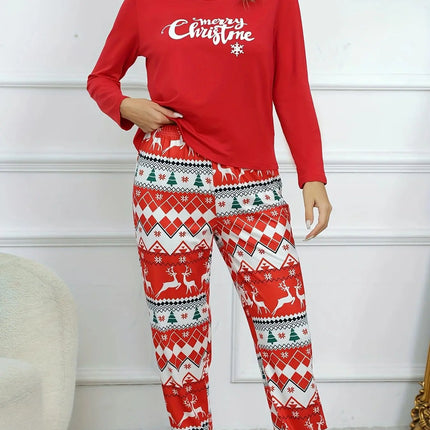 2Pcs/set women's pyjamas set long-sleeved trousers student homewear two-piece Christmas printing letter clothes girls women's cl