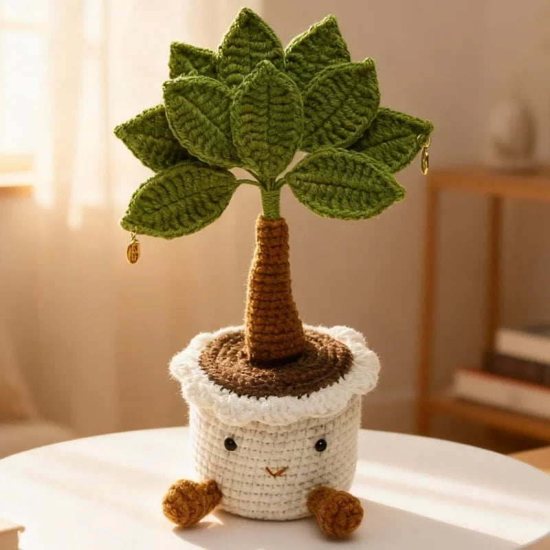 Handmade Crochet Money Tree Potted Stuffed Plants Finished Woven Bouquet Home Desktop Decor Christmas Graduation Gifts