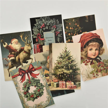 10Pcs Retro Christmas Cards Cartoon Postcards Message Greeting Card 4x6" Gift Wish Card Atmosphere Decorative Card With Stickers